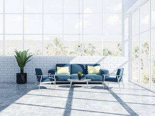White brick panoramic living room interior
