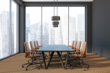 Panoramic meeting room interior, city view
