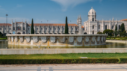 Fototapeta na wymiar Hieronymites Monastery and fountain in Belem, Lisbon, Portugal