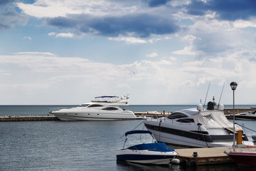 Fototapeta na wymiar Luxury yachts on the yacht port Nessebar