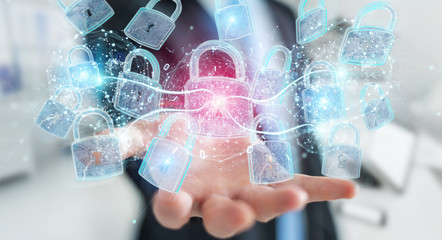 Web security protection interface used by businessman 3D rendering