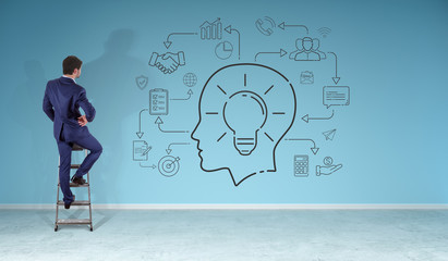 Businessman watching thin line icon project plan presentation