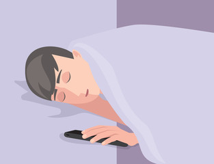 Man sleeping with mobile phone in hand