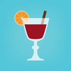 mulled vine with slice of orange and cinnamon- vector illustration