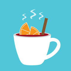 mulled vine with slice of orange and cinnamon- vector illustration