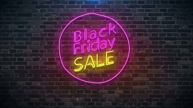 Black friday sale neon sign on dark background.