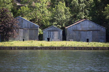 Sheds near lake