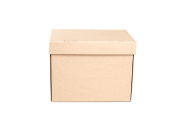 Cardboard box. Front view. Isolated on white