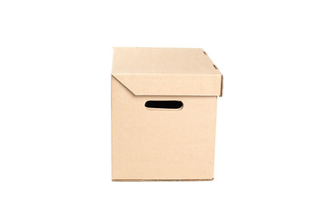 Cardboard box. Side view.