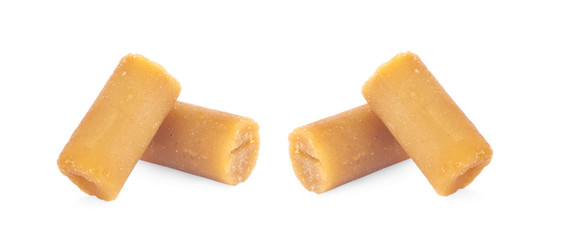 The palm sugar or Jaggery on white background