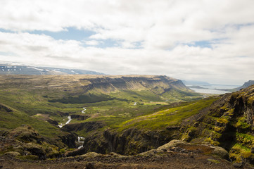 Fototapeta na wymiar Beautiful Glymur waterfall area on the edge of Hvalfjordur fjord, Iceland