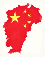 Jiangxi China watercolor map with Chinese national flag illustration