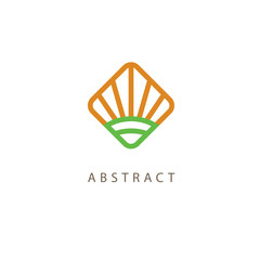 Abstract vetor logo sun vector design. Sign for business, nature, environment, field, farm, agroculture, organic products. Modern decorative geometric icon.