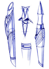 Draft sketch development of the design of an exclusive pen and ballpoint pen.