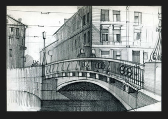 Sketches of the landscape from nature painting, drawing.