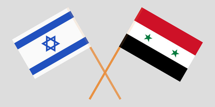 Crossed Syrian Arab Republic and Israel flags. Official colors. Correct proportion. Vector