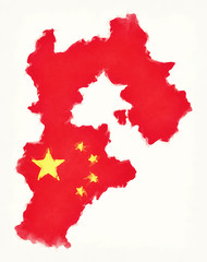 Hebei China watercolor map with Chinese national flag illustration