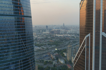 Fototapeta na wymiar A view from above of Moscow City. This is the new modern disctrict of Moscow
