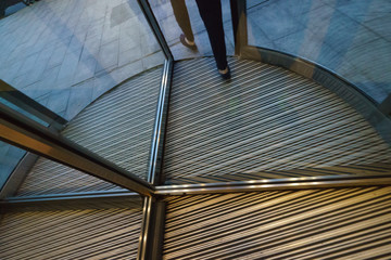 Woman leaving the building