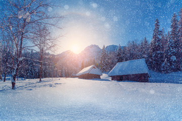 Obraz premium Winter snowfall in mountains