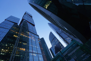 Fototapeta na wymiar Moscow City buildings made of glass and metal. Moscow City the modern business district of Moscow