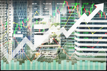 Stock index financial economy shown successful and growth investment on real estate business and construction technology industry background.
