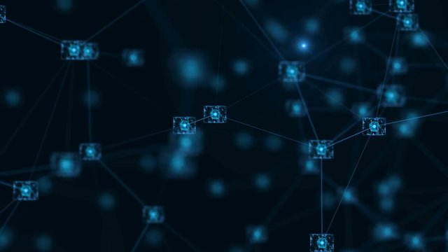 Blockchain network concept.Isometric digital blocks square code big data connection with Distributed ledger technology , Cryptocurrency finance bitcoin business.Seamless loop. 4k