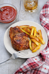 pork steak on dice with potatoes