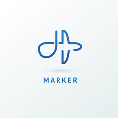 Fototapeta premium Map marker with plane icon. Vector flat style illustration Location pin navigation logo template. Logo concept of navigator, guide, airport, booking tickets, Rent a Car, travel application.