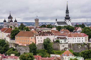 The cathedrals of Toompea and Aleksander Nevski seen from the top of the St. Olav's Church bell tower, Tallinn, Estonia