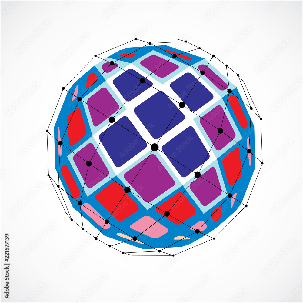 Fototapete abstract 3d faceted figure with connected black lines and dots. vector low poly colorful design elem