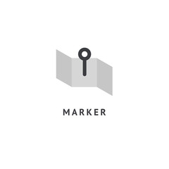 Map marker icon. Vector flat style illustration location pin logotype design. Location pin navigation logo template. Logo concept of navigator, guide, , booking hotel, Rent a Car, travel application.