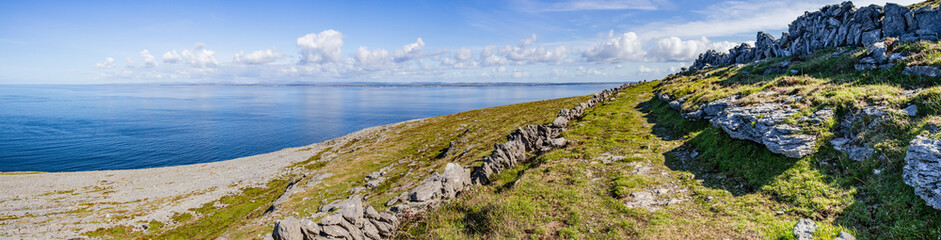 Burren way trail with Galway bay in background