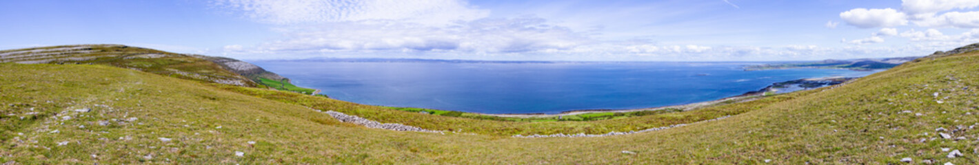 Fototapeta na wymiar Panorama of Galway and Ballyvaughan bay in Burren way trail