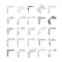 Set of hand drawn borders and corner. Text decoration elements. Ink frames.