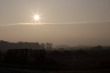 Sun over fields winter