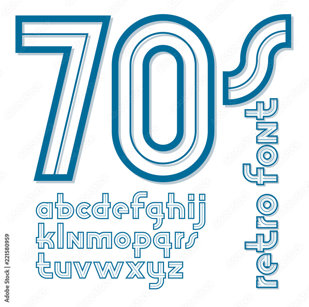 Fototapete set of vector retro 70s lower case alphabet letters, can be used in retro poster design