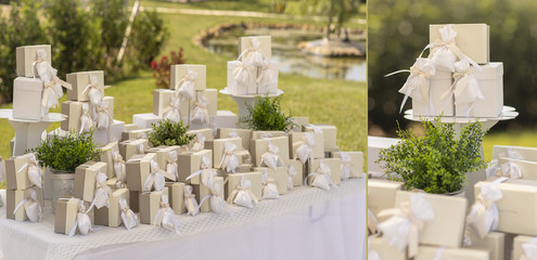 wedding, present, gift, detail, party, bomboniera, bomboniere, ceremony, baptism, italian, favors, restaurant, food, glass, festive, ribbon, background, guest, rose, sweet, indoor, confetti, closeup, 