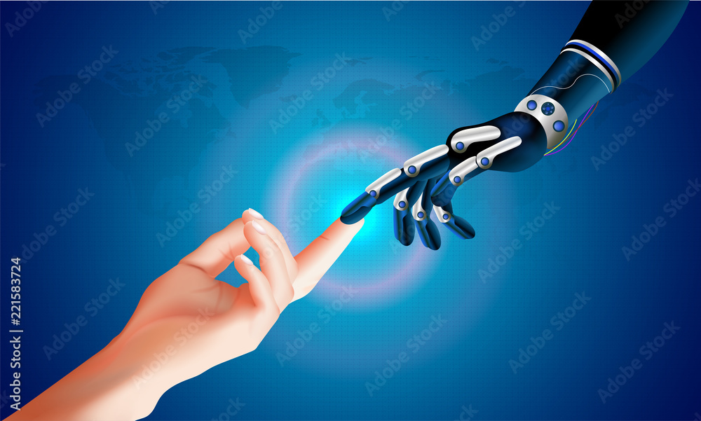 Canvas Prints futuristic concept for artificial intelligence and virtual world. robotic hand and human hand connec