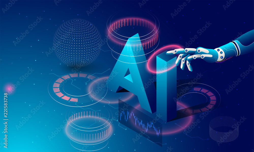 Canvas Prints futuristic concept for artificial intelligence and virtual world. robotic hand clicking, isometric t