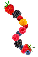 Falling berry mix isolated on a white background