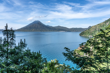 mountain at the lake of atitlan in guatemala
