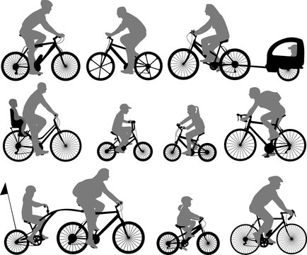 bicyclists silhouettes collection - vector