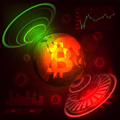 Head-up display of a bitcoin trading platform, cryptocurrency exchange platform concept.