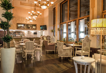 Interior of luxury restaurant in classic style
