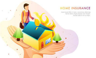 Home Insurance concept based web template design, man investing his money to residential home safety and security.