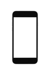 Black smartphone with white blank screen is isolated on white background. Clipping path embedded.