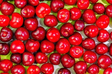 Ripe juicy large cherries close-up.
