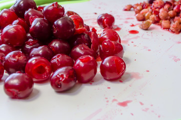 Cherries from which the bones were removed to make a delicious dessert.
