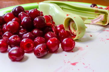Cherries from which the stones were removed to make a delicious veggie dessert.